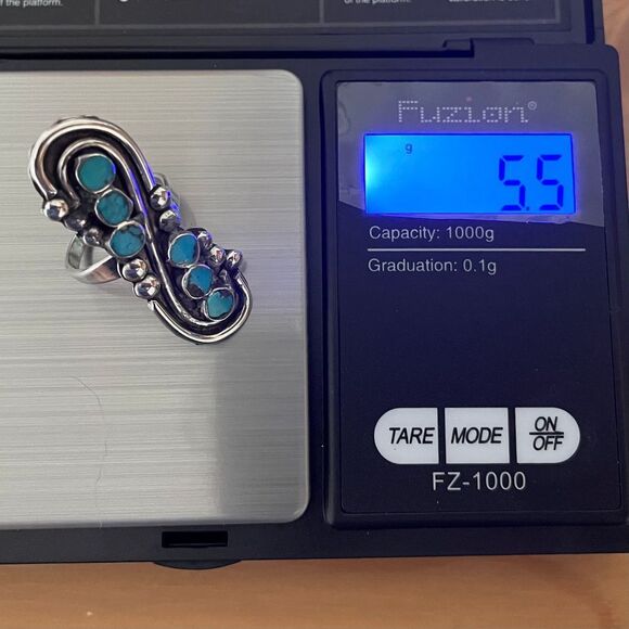 Vintage Zuni Ring Blue Gem Turquoise Sterling Silver Native Dishta Style - Picture 8 of 10